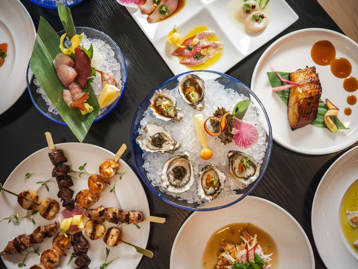 Japanese dishes in a table