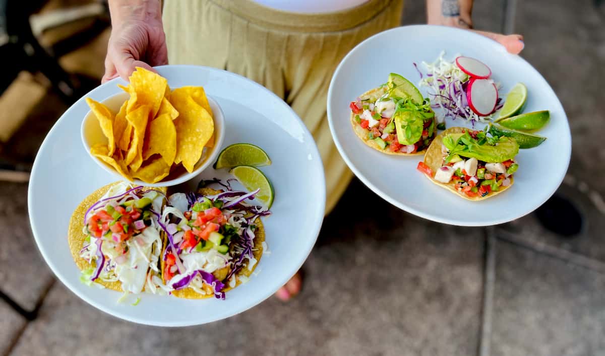 Fresh Ceviche Tostadas and Grilled Baja Fish Tacos