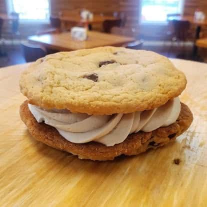 Chocolate chip double doozie cookie with vanilla buttercream icing