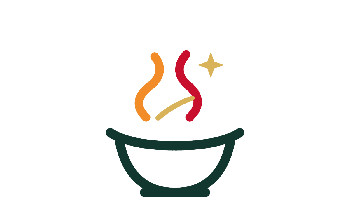 Steaming Asian noodle bowl icon representing fresh, hot dishes at Tora Asian House