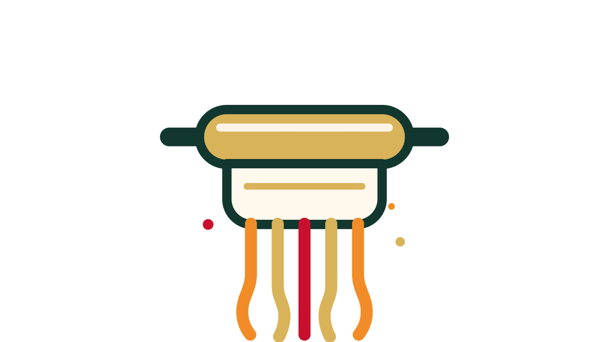 Asian noodle maker icon with fresh noodles extending from a traditional noodle machine