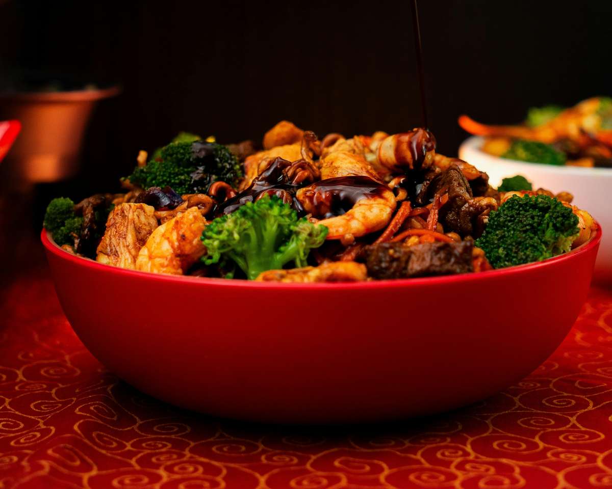 Delicious chicken thai meal in a bowl