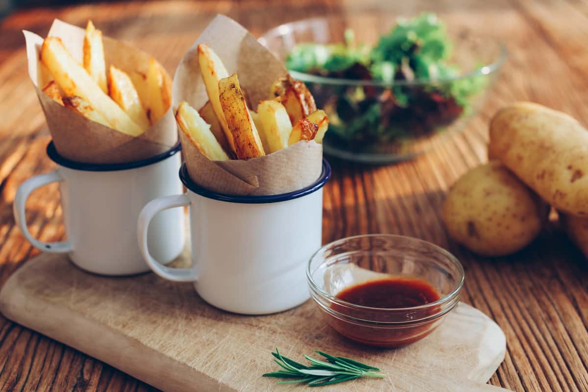 fries and salad