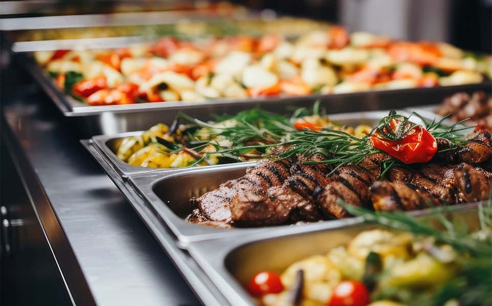 Pans of catered food