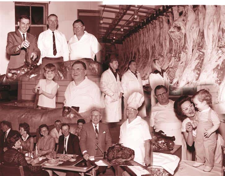 collage of images showcasing Archie's history including old generations of family and workers.