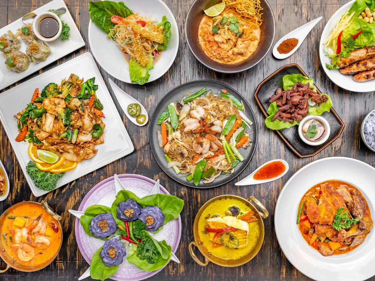 different dishes arranged over a table