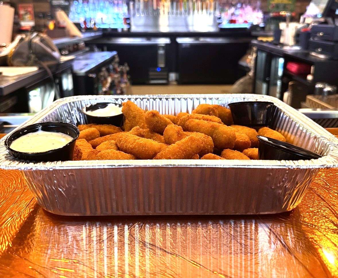 a catering tray of cheese sticks