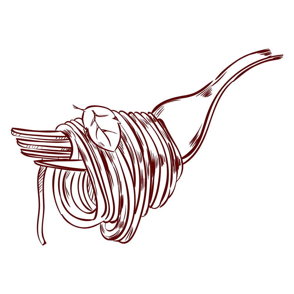 Sketch graphic of fork holding pasta