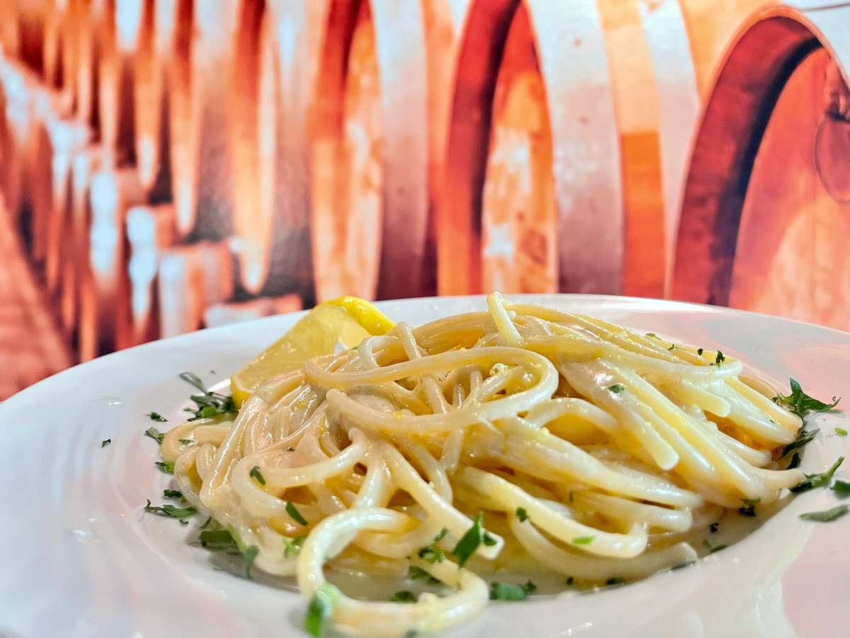 close up of a plate of pasta
