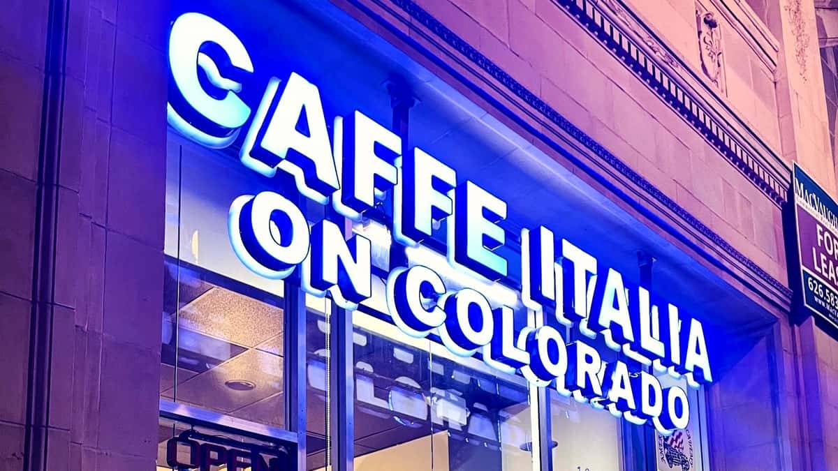 Close up outside sign of Caffe Italia