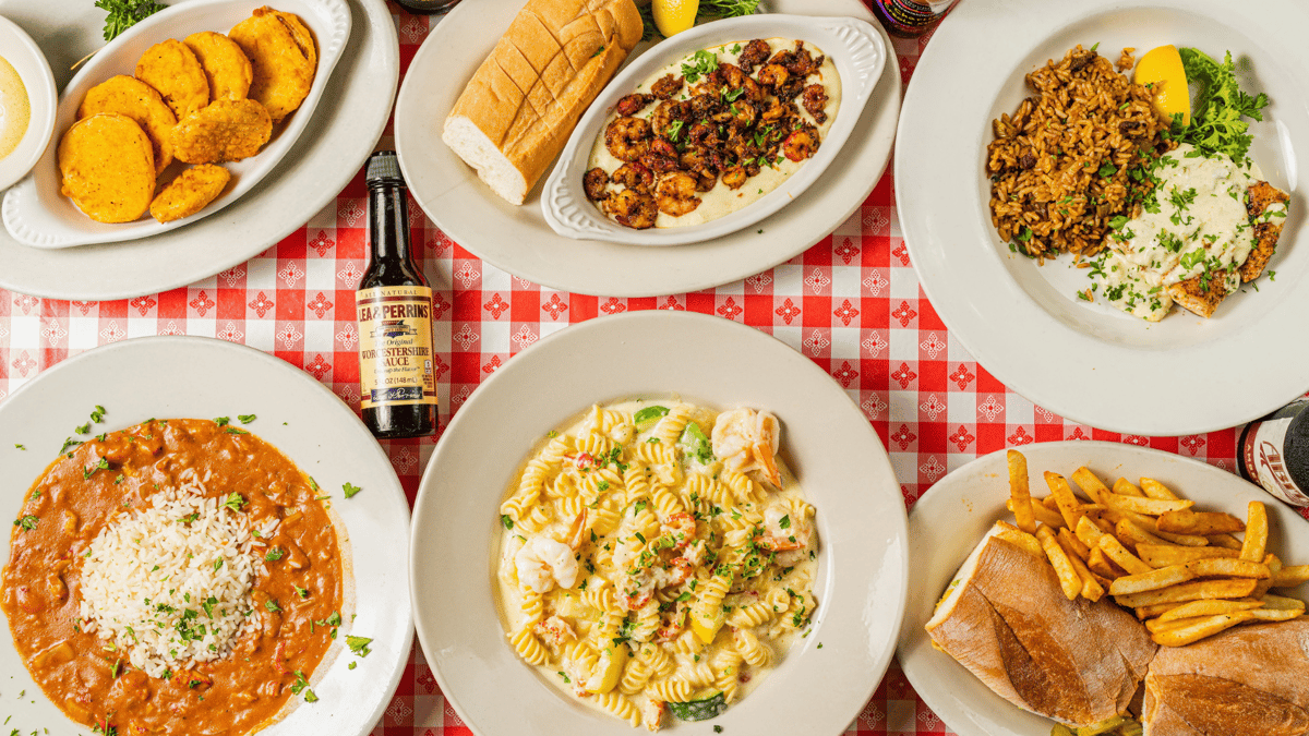 a variety of creole food on a table