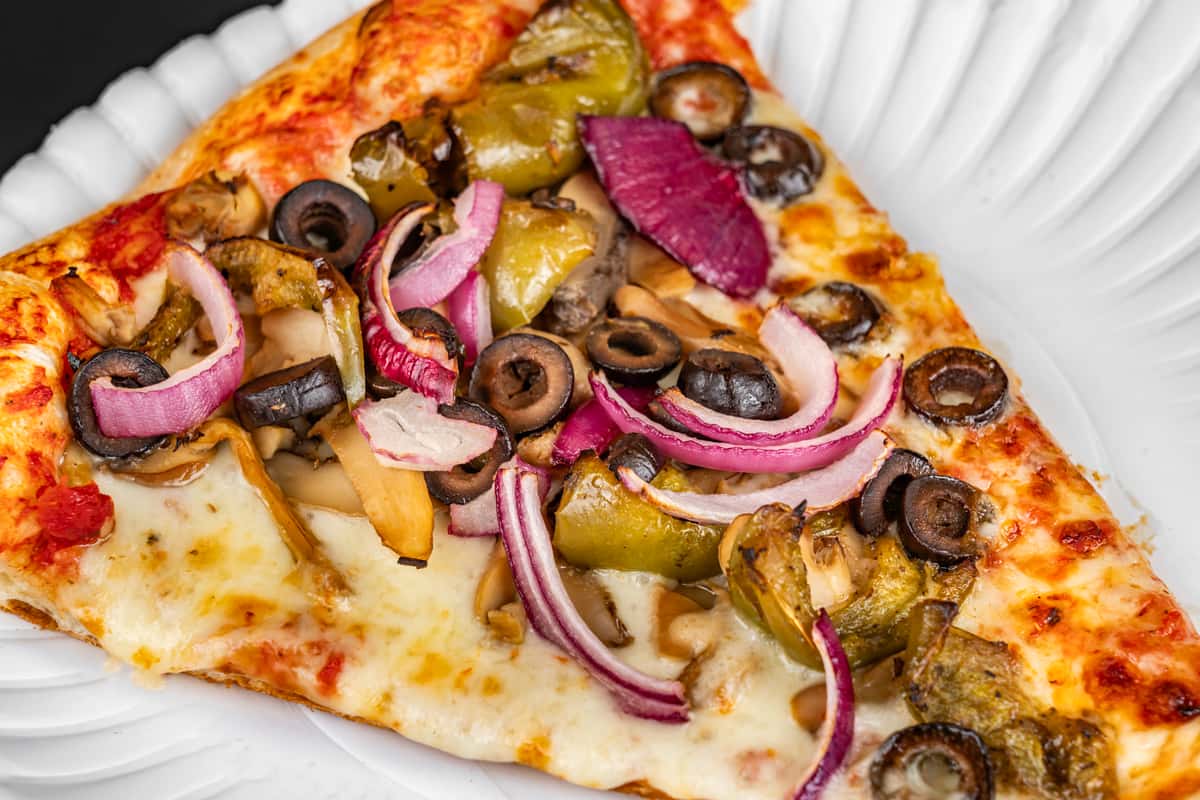 Fresh roasted green peppers, mushrooms, onions, & black olives