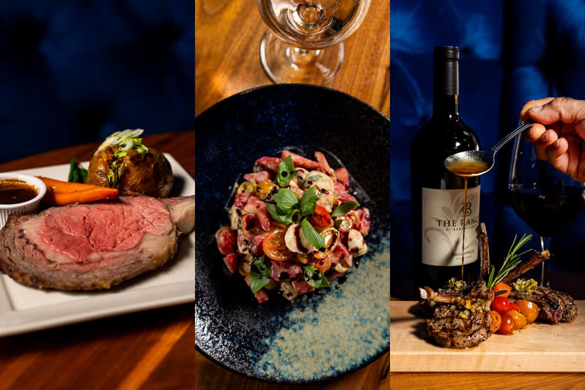 steak and wine