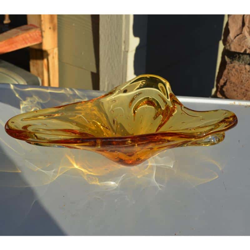 VINTAGE AMBER GLASS SHALLOW DISH