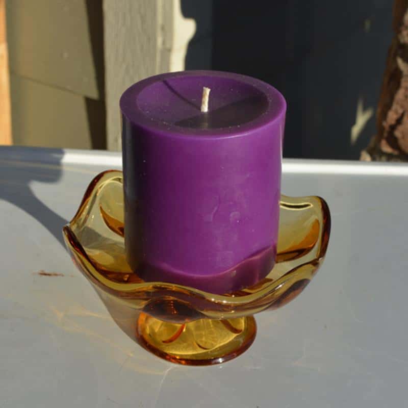 VINTAGE AMBER GLASS PILLAR CANDLE HOLDER
