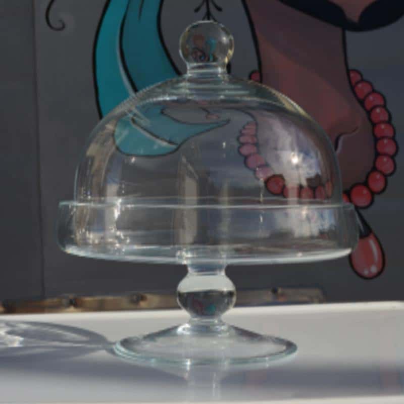 SMALL CLEAR GLASS STAND WITH COVER