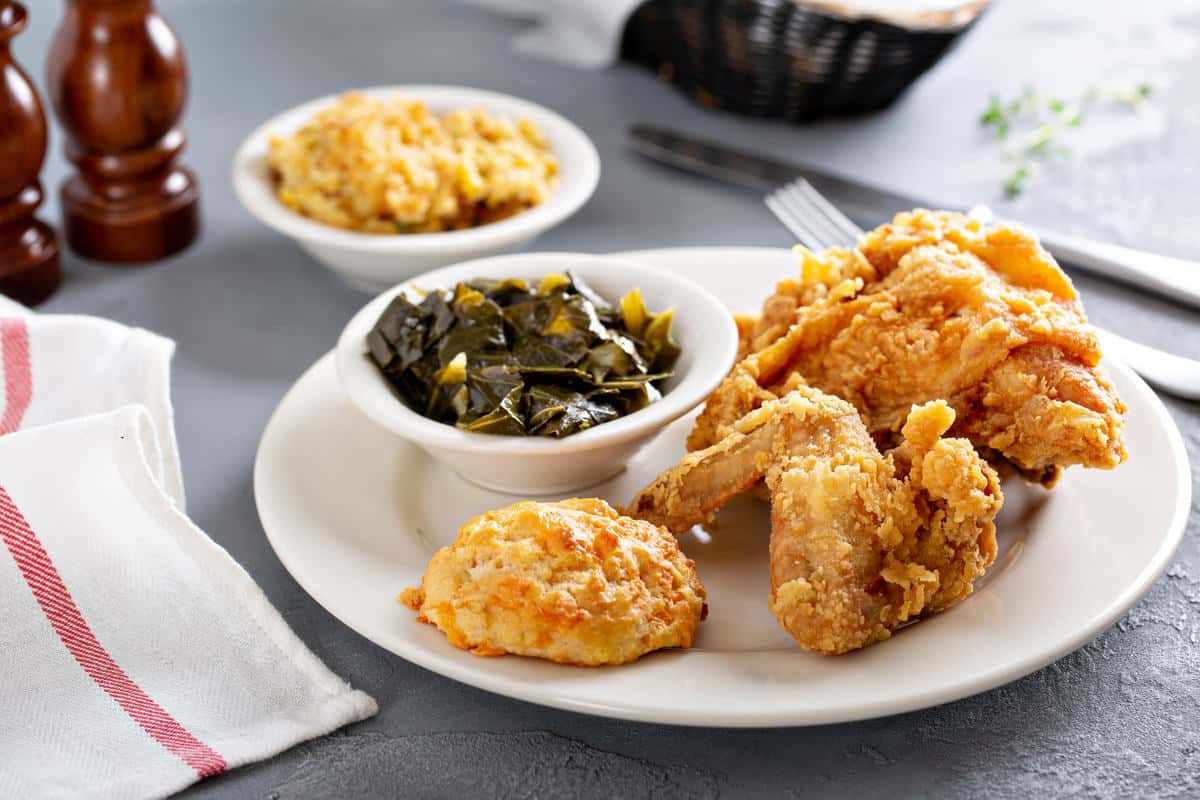 fried chicken and collard greens