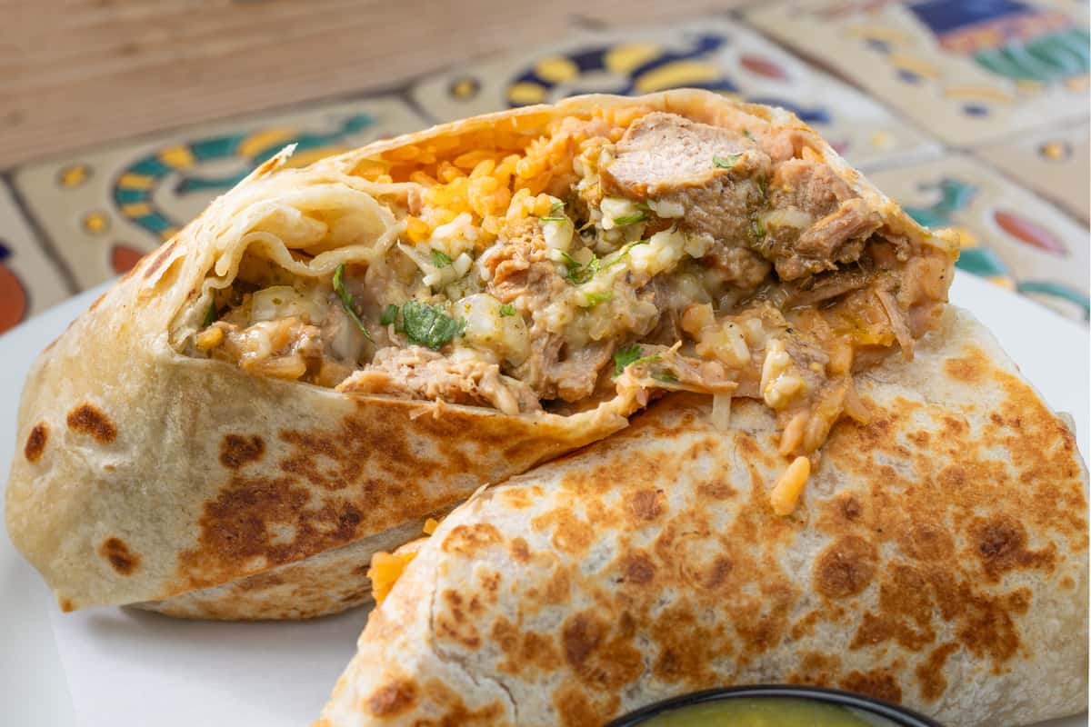 Close up of Chile Verde Burrito