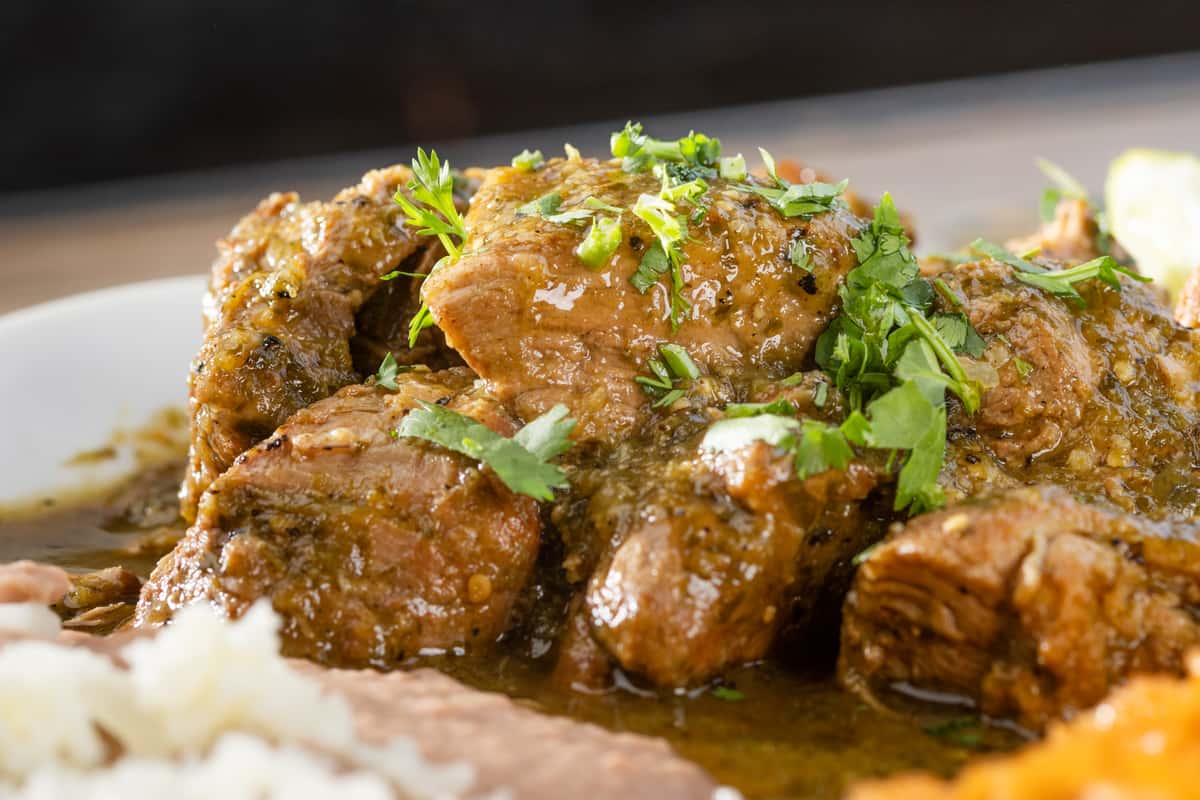 Close up of Chile Verde meat