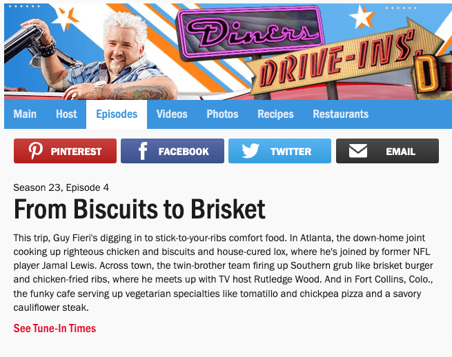 Featured on Food Network's Diners, Drive-In's & Dives: Episode From Biscuits to Brisket