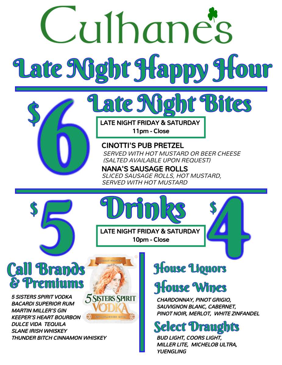 Late Night menu