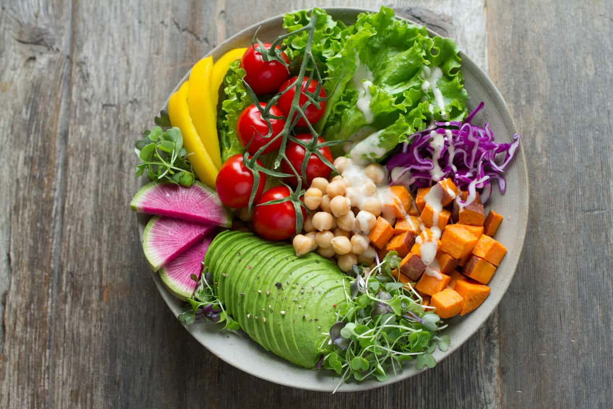 Photo of a salad with fruits and vegetables