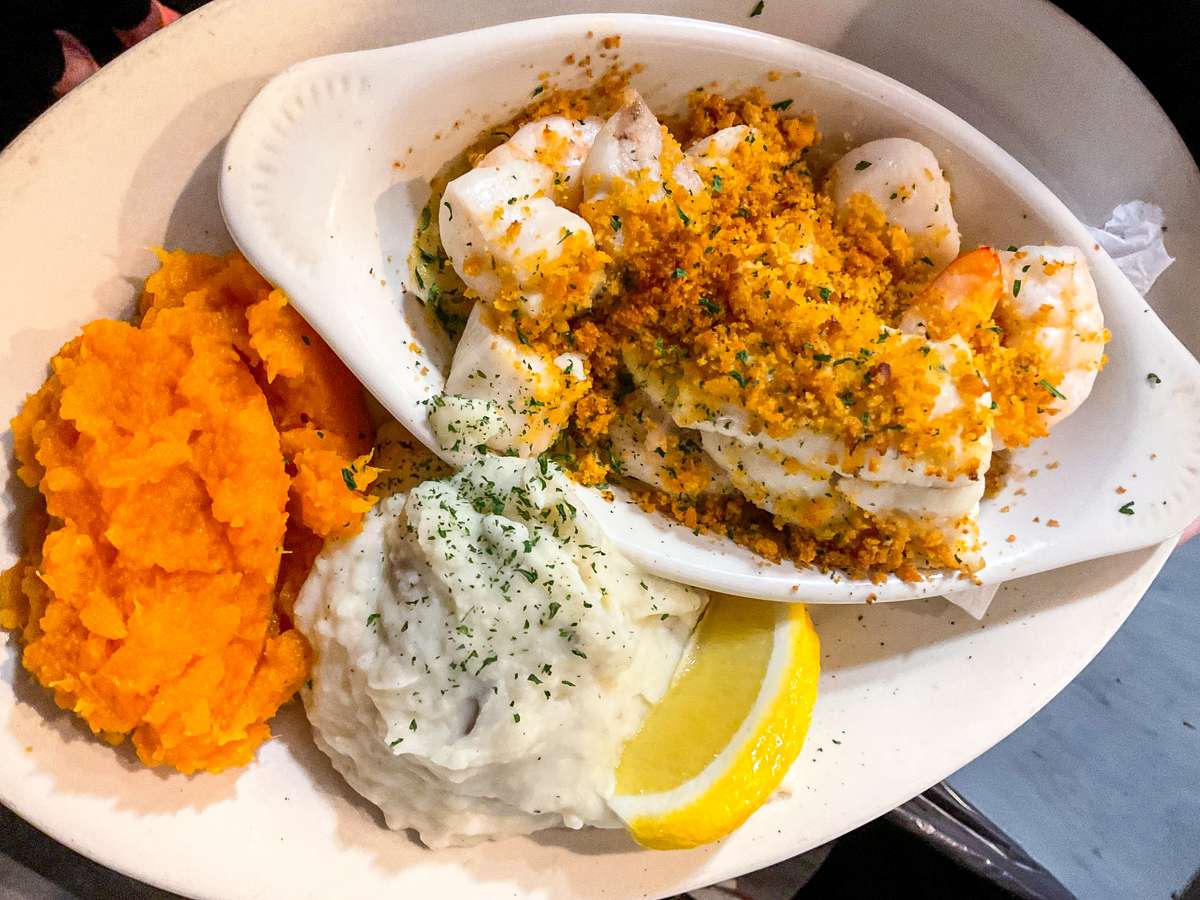 served with potato and vegetable