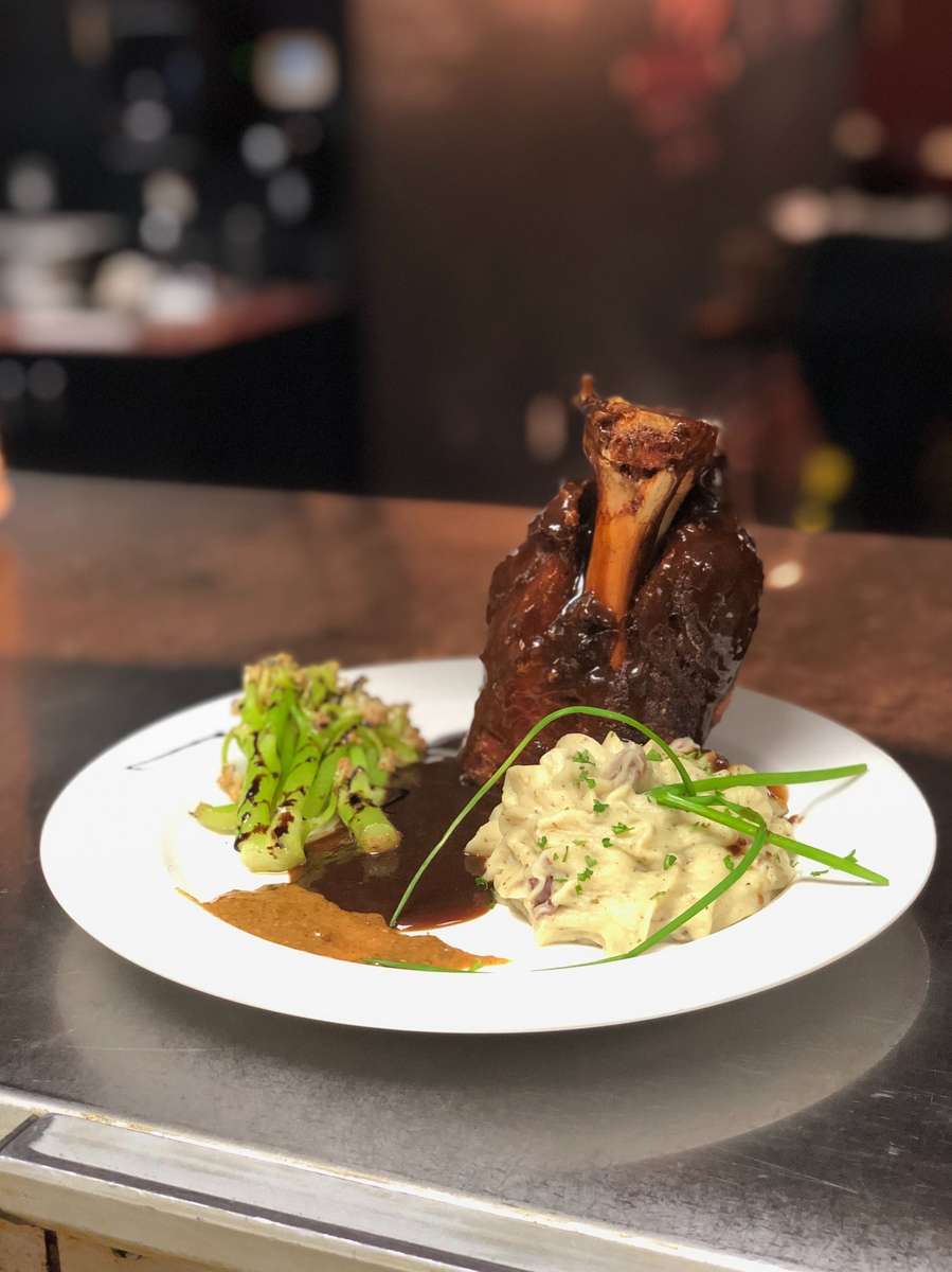 veal shank on the bone with mashed potatoes
