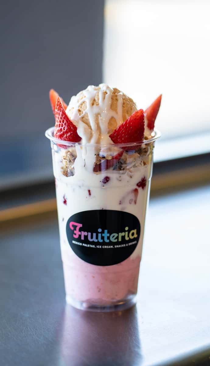 Large Ice-cream cup with strawberry slices