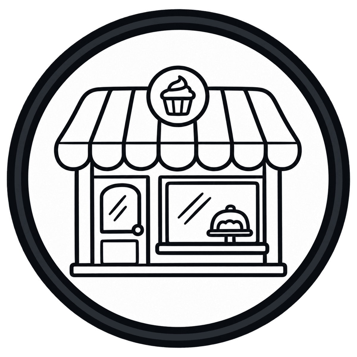 Hand-drawn cafe storefront badge