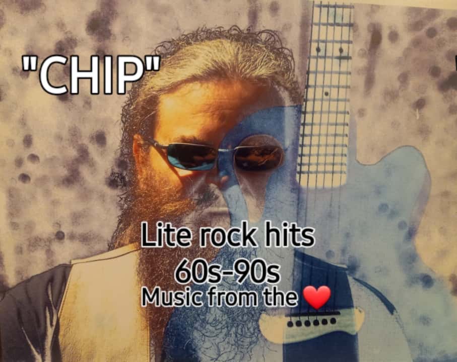 Chip Brock close up with Guitar silhouette