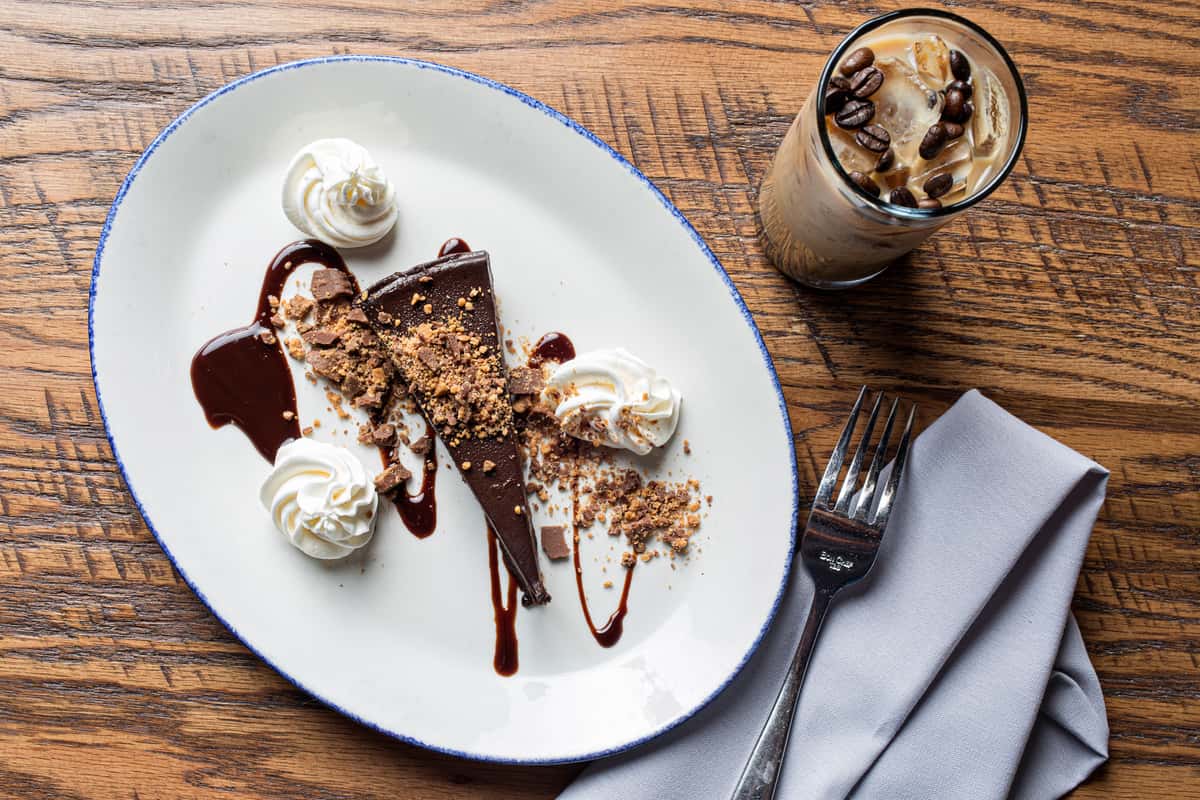 fudge cake and coffee