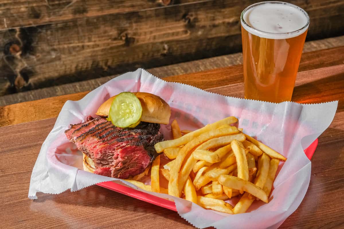 sliced brisket sandwich