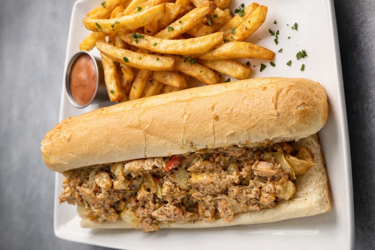 Salmon Cheesesteak Sandwich