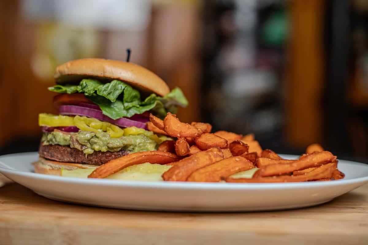 Burger with salad and Fries