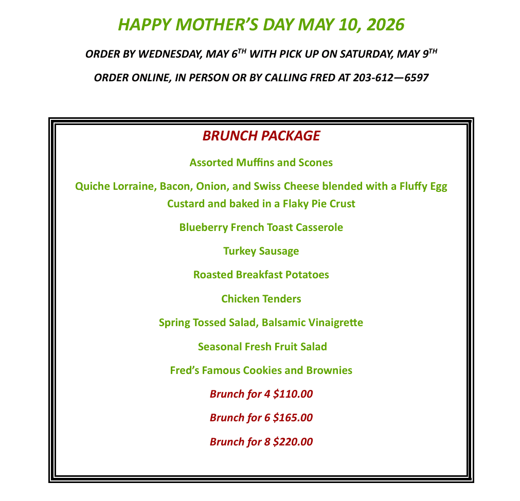 Mothers Day Menu