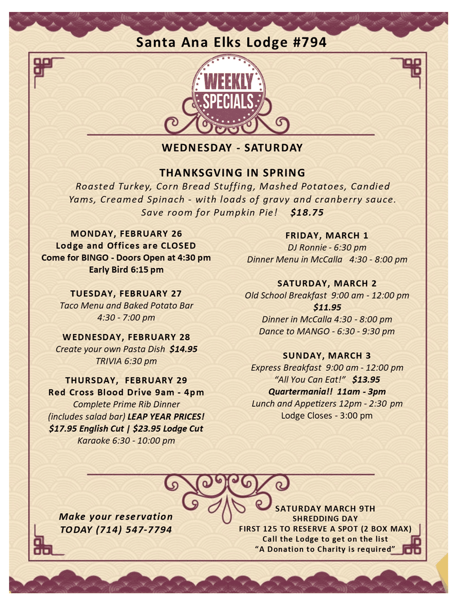 REVISED WEEKLY SPECIALS FEB 27
