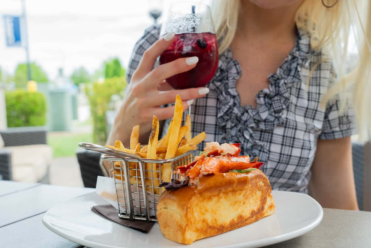 lobster roll and wine