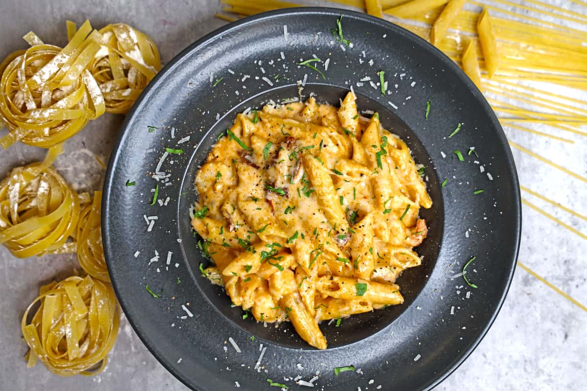 Creamy pasta dish served in a bowl