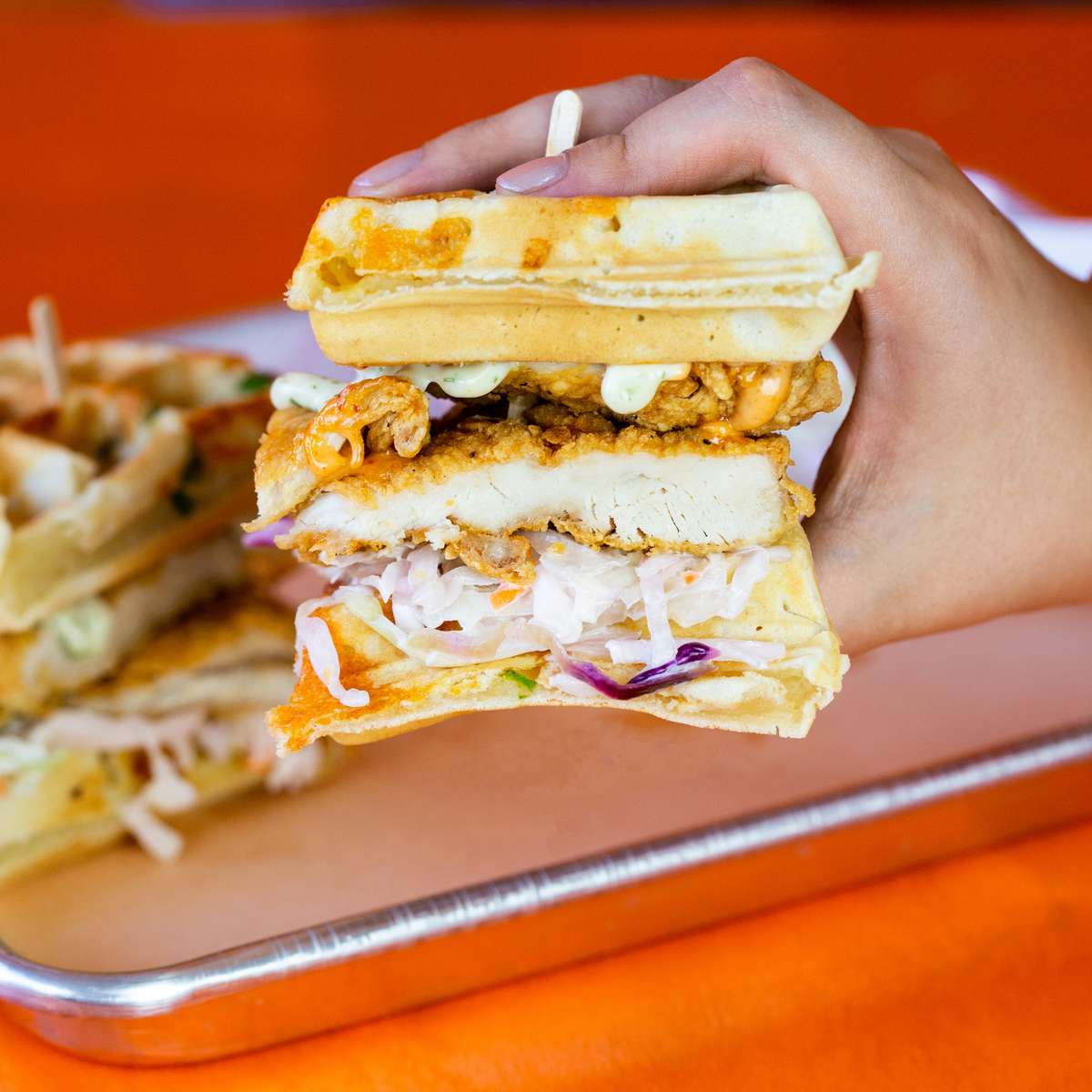 Chicken and waffles sandwich
