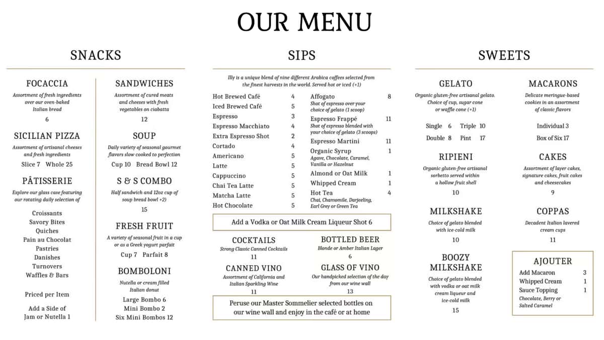 Menu Fulton lobby