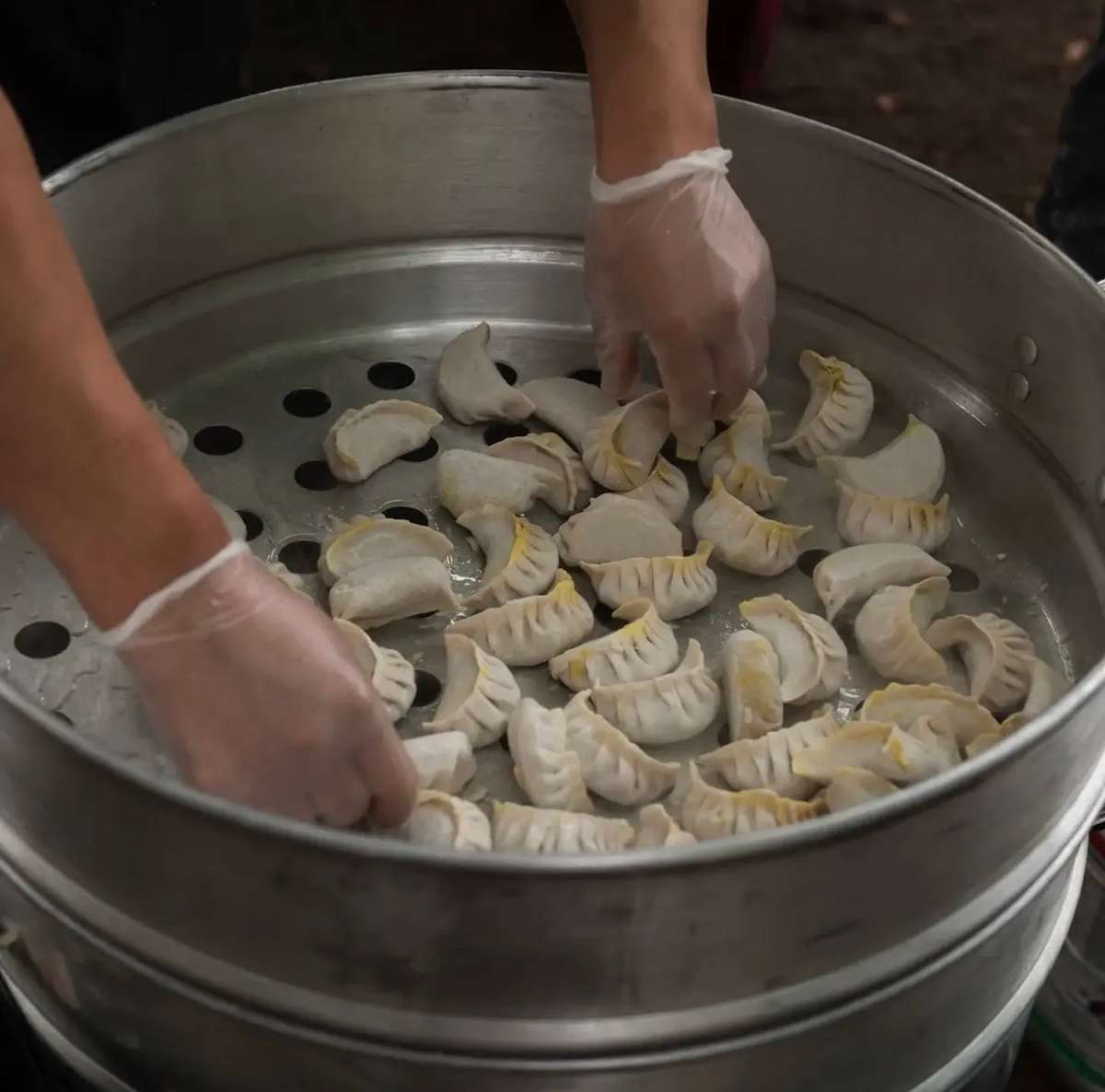 Freshly steamed momo dumplings from Shanti Restaurant served at Roslindale Dumpling Fest