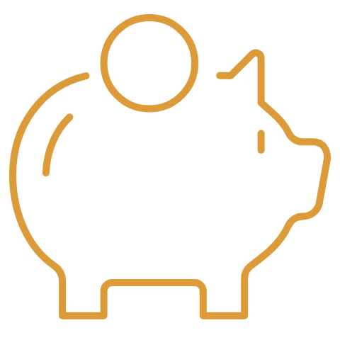 Yellow outline of piggy bank icon