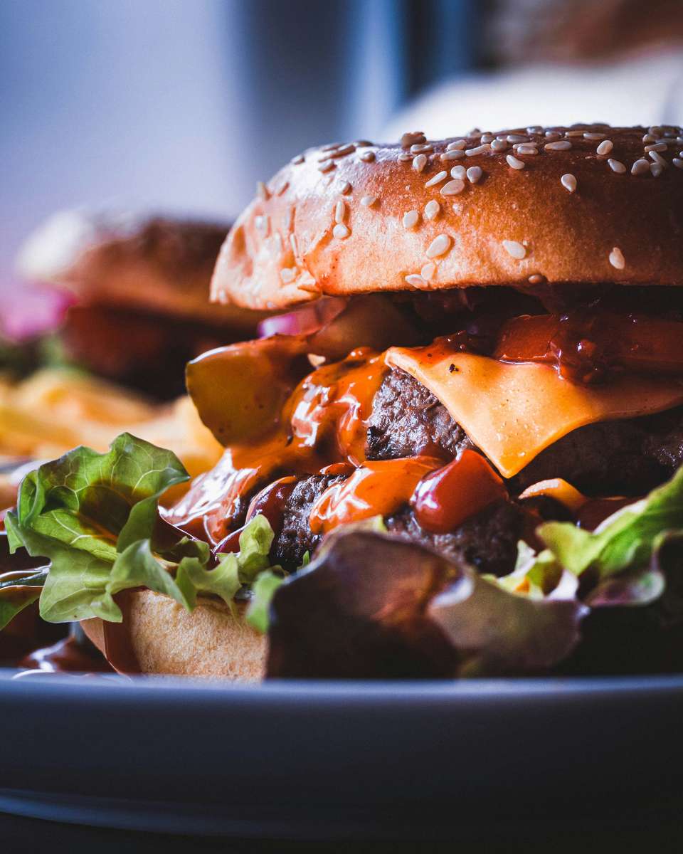 Close-up shot of a hamburger