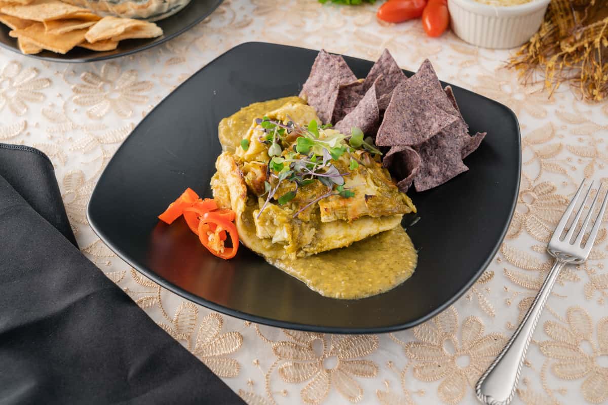 Stacked chicken Enchiladas Verdes