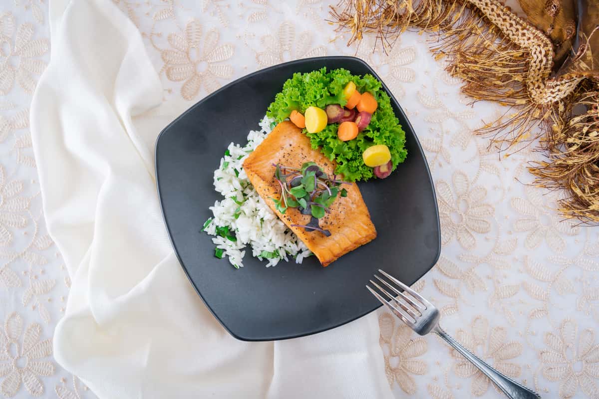 pan Broiled Salmon Over Cilantro Rice