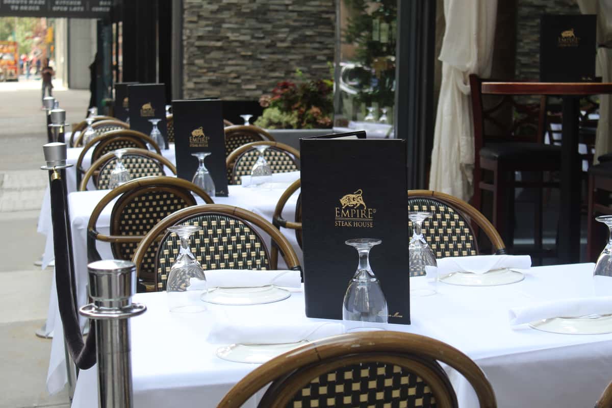 Outdoor seating, excellent steak & wine, NYC steakhouse, Empire Steak House West patio, Springtime & Daylight savings dining