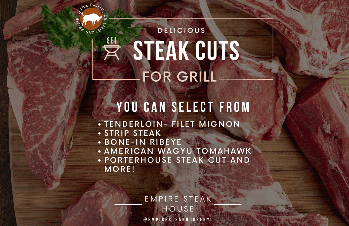 Steak cuts available for sale at empire steak house