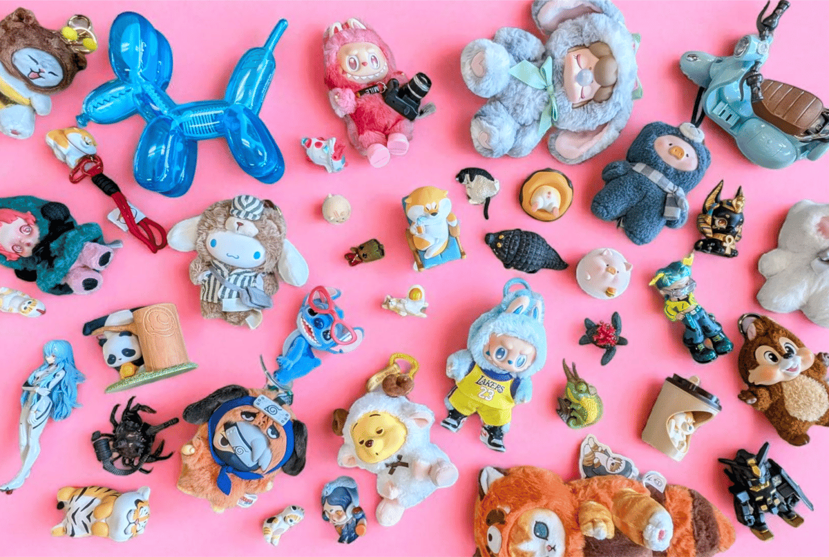 Collectible toys laid out on display
