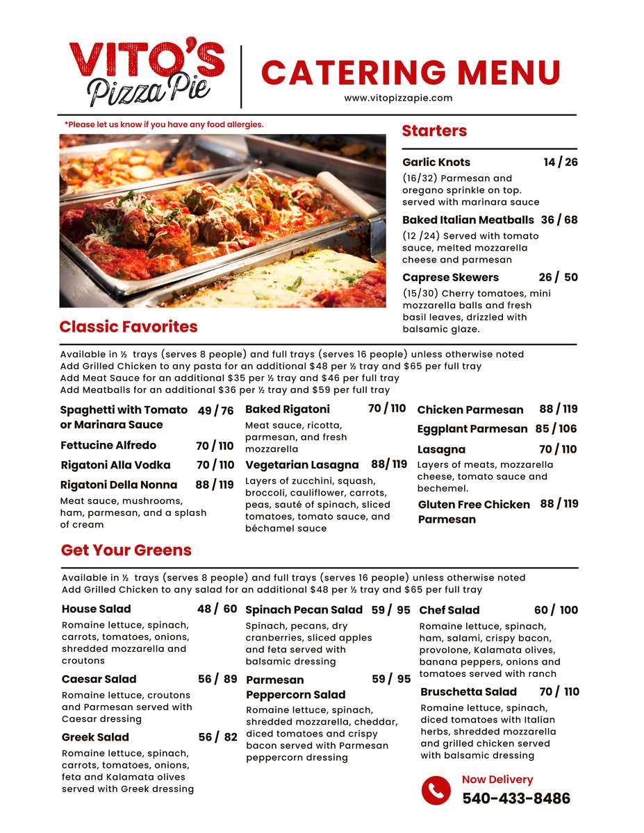 catering menu 2026